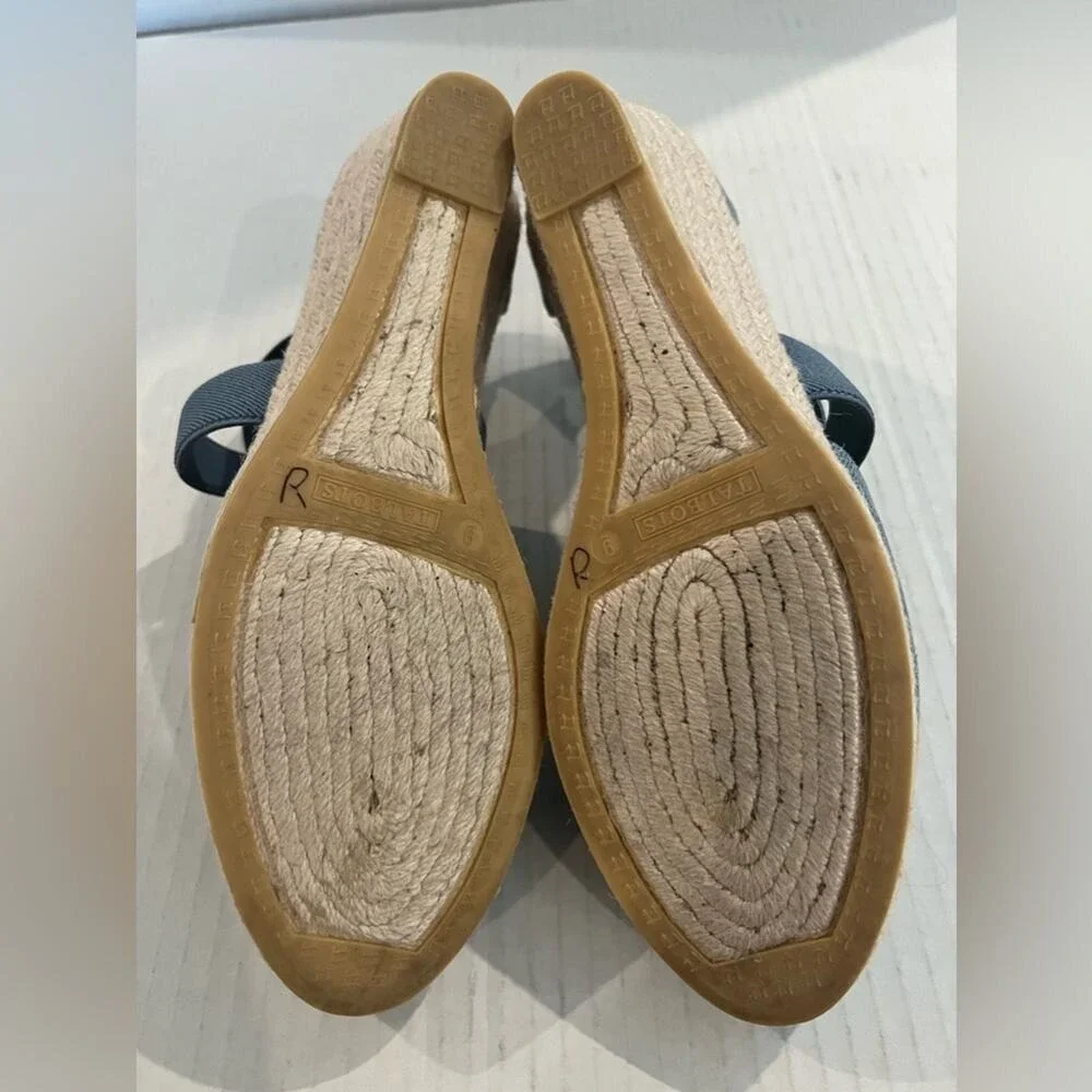 Talbots Lyndsay Espadrille Denim Wedge Criss Cross Straps Back Zip Shoes Sz 9 - Picture 11 of 11